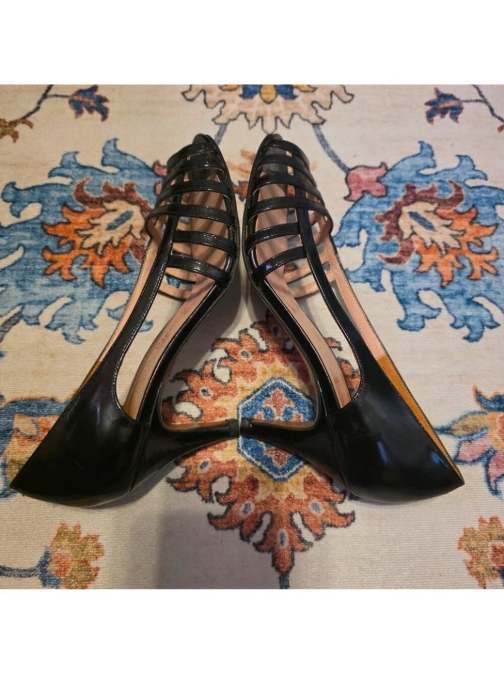 Vintage Evan-Picone Made in Italy Black Leather d'Orsay Peep Toe Heels Size 5.5M - Picture 7 of 10